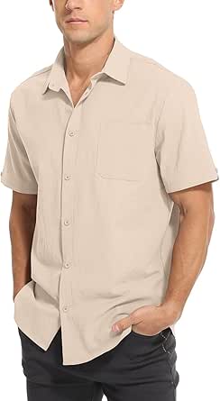 TUREFACE Men's Casual Button Down Shirt Short Sleeve Cotton Dress Shirts