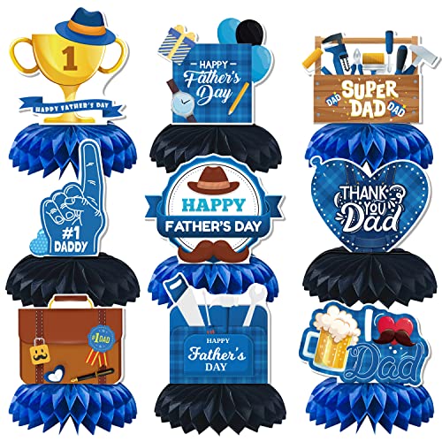 LARRAZABAL Fathers Day Decorations 9 Pieces Fathers Day Honeycomb Centerpiece Table Decor Craft for Fathers Day Party Happy Fathers Day Party Supplies