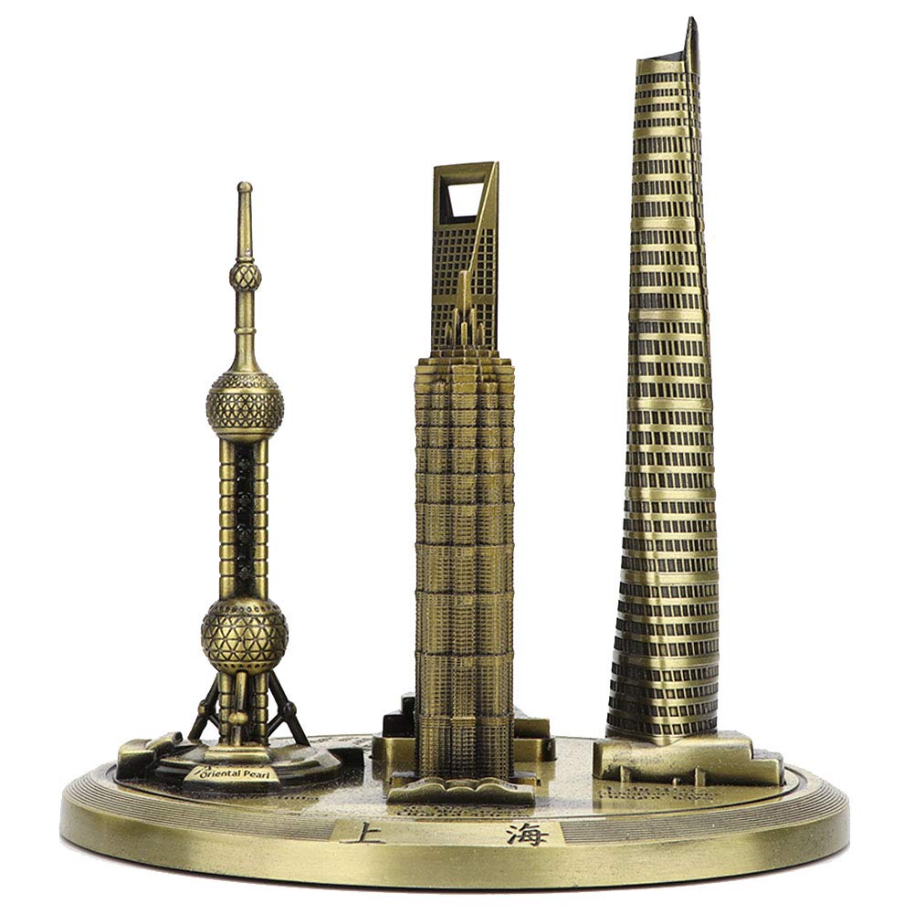 Collection de maquettes d’édifices de Shanghai : tour de la Perle de l’Orient et centre financier Jin Mao – souvenir en métal doré plaqué bronze, réplique architecturale pour la (Bronze-Grand)