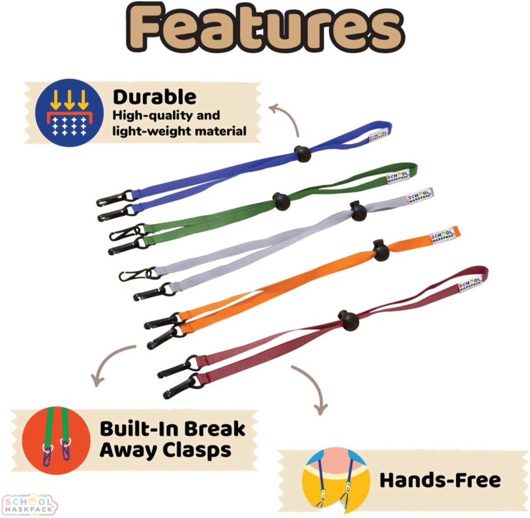 School MaskPack Mask Lanyard Straps - Kids (5 packs), Smart