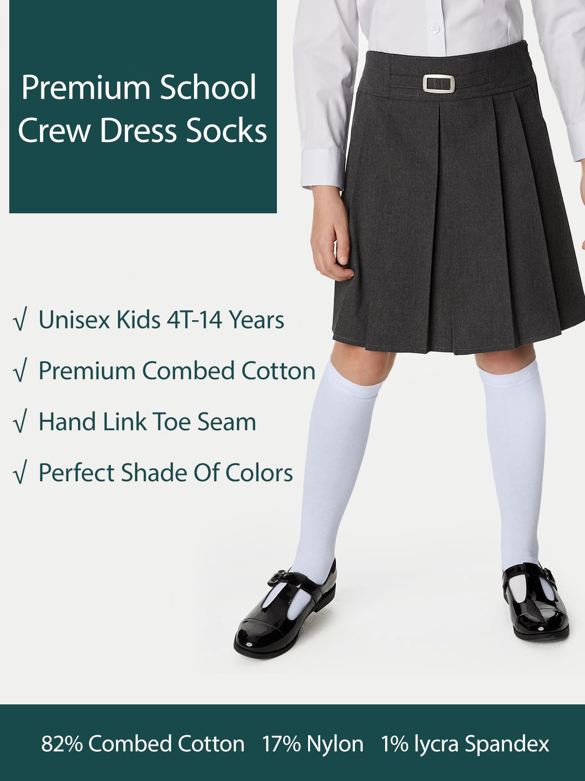 COTTON DAY Calcetines unisex hasta la rodilla para niñas y niñas, sin costuras, 3 unidades, color negro, blanco, gris, azul marino