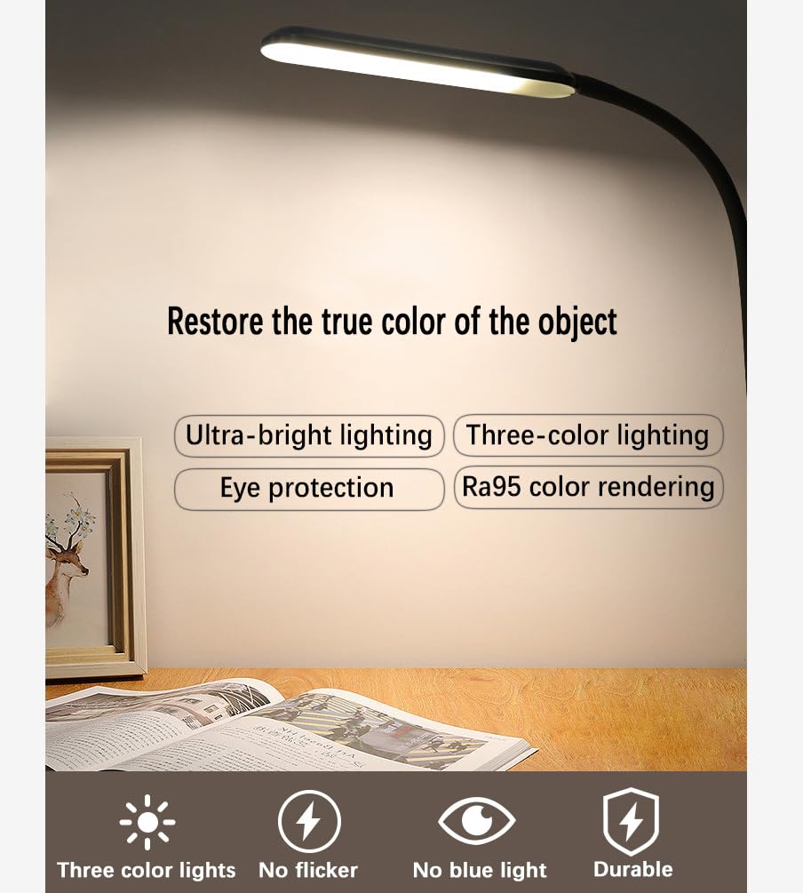 Moderne Stehlampe Tischlampe 2-in-1 Mit Desktop-Clip LED-Beleuchtungskörper Touch-dimmbar 3000–6000 K Tragbare Schwanenhals-Stehlampe Für Schlafzimmer Wohnzimmer Arbeitszimmer Büro(Black)