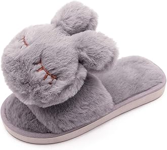 techcity Boys Girls Fuzzy House Slippers Cute Comfy Faux Fur Slip On Fluffy Plush Open Toe Home Slides for Kids Indoor Outdoor Warm Shoes