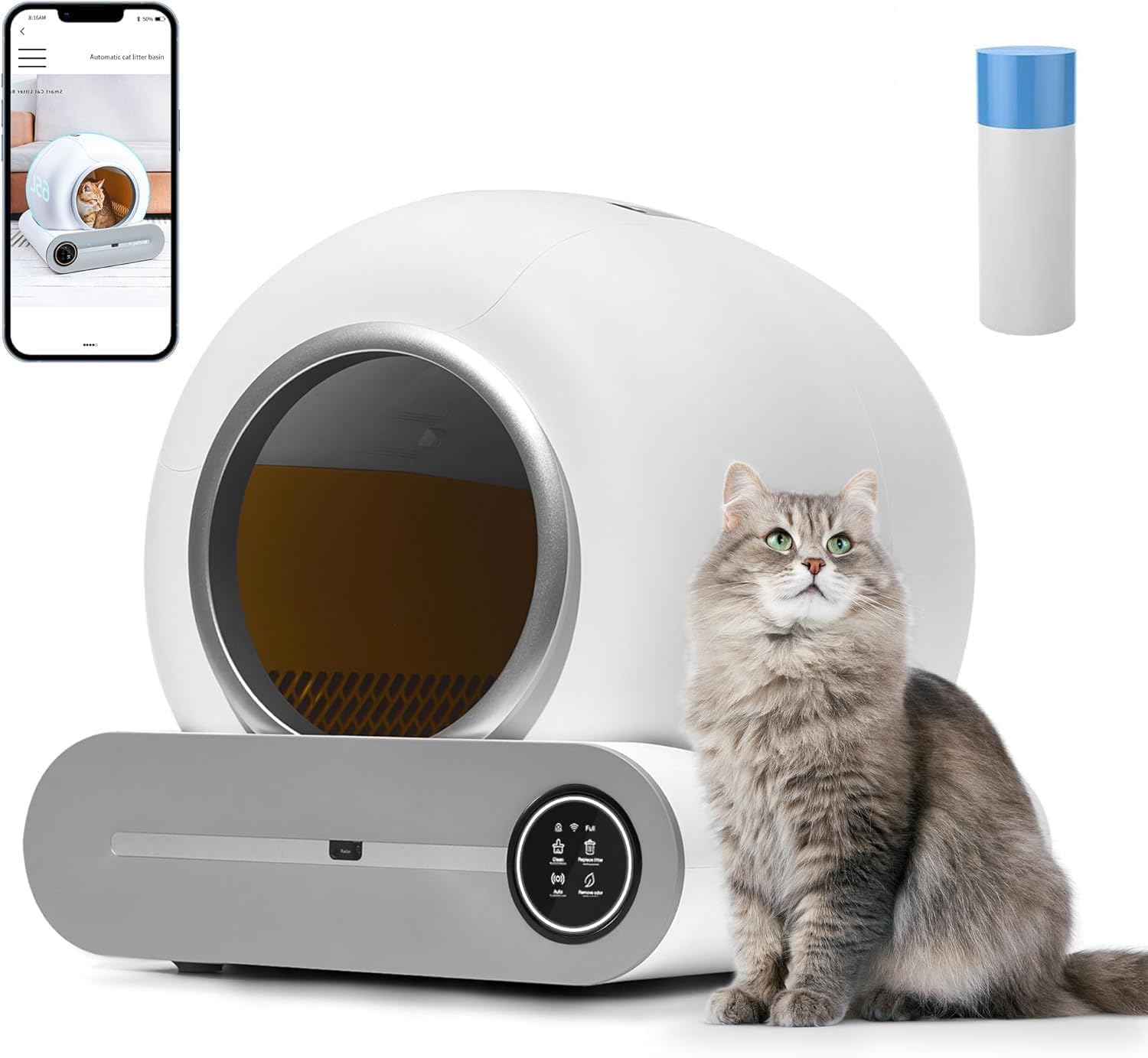 Moonmen Pet Smart Self Cleaning Cat Litter Box, Automatic Large Capacity Cat Litter Box, APP Control Smart Motion Sensor Kitty Litter Box for Multiple Cats (Cat Litter Box)