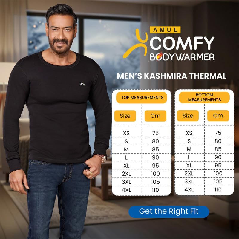Amul Comfy Men's Kashmira Round Neck Full sleeve Top|Super Combed Cotton Rich Regular Fit Body Warmer Thermal Top | Soft, Breathable & Naturally Insulated Winter Thermal undershirt Top 2