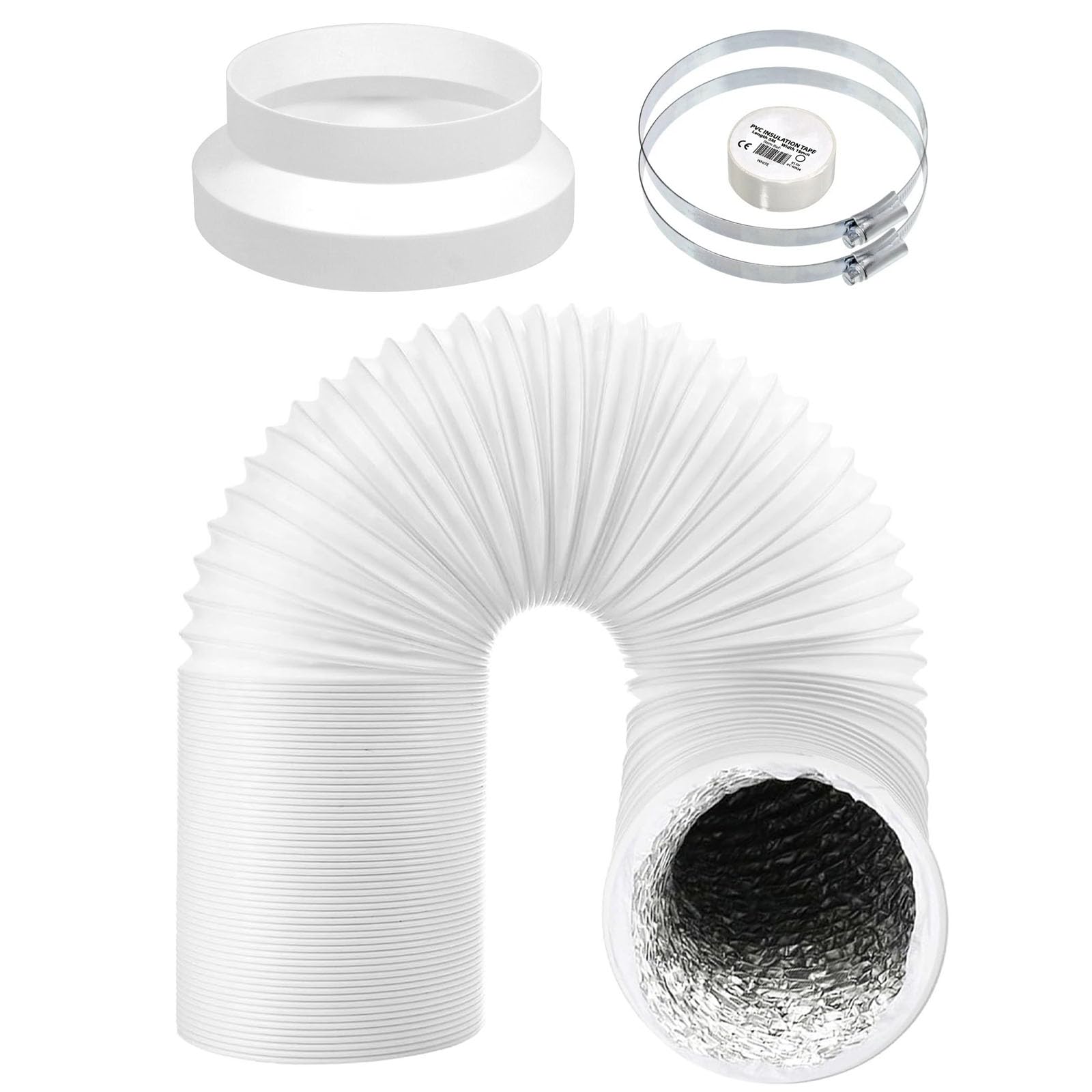 SPARES2GO Universal 5.9" AC Vent Duct 3m Hose Extension Kit for Air Conditioning Con Reducer 150mm to 125mm