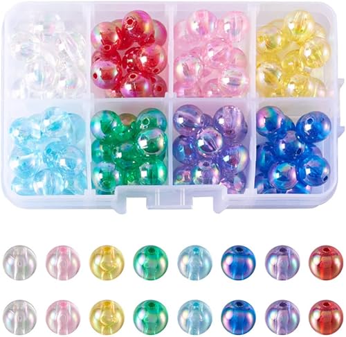 Cheris - 88 cuentas acrílicas redondas AB de cristal de 0.394 pulgadas (0.394 in), bolas de goma de mascar gruesas y coloridas cuentas espaciadoras