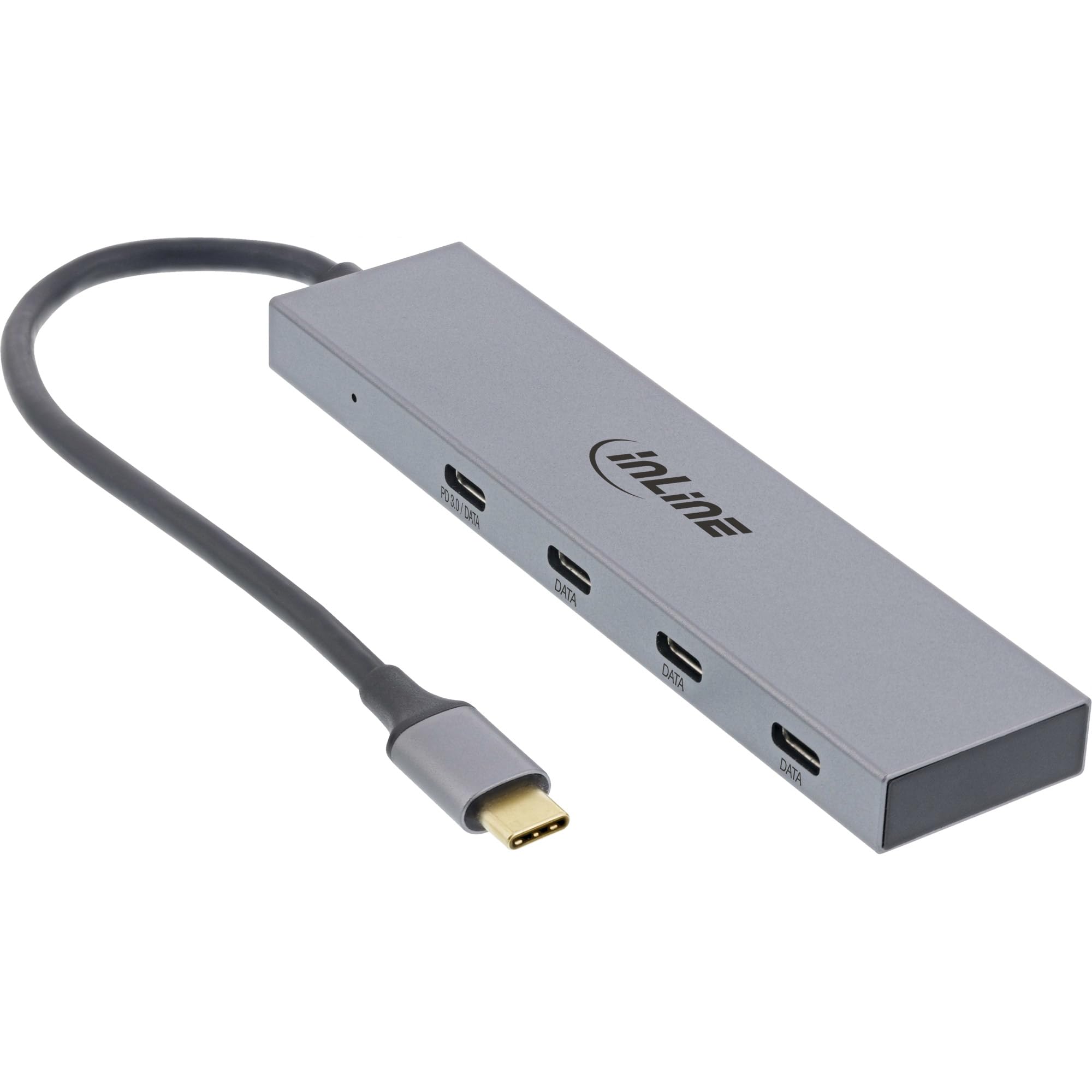 InLine® Koncentrator USB 3.2 Gen.2 (10 Gb/s), USB typu C na 4 porty typu C (1 port Power Through do 100 W), OTG, aluminiowa obudowa, szary, bez zasilacza