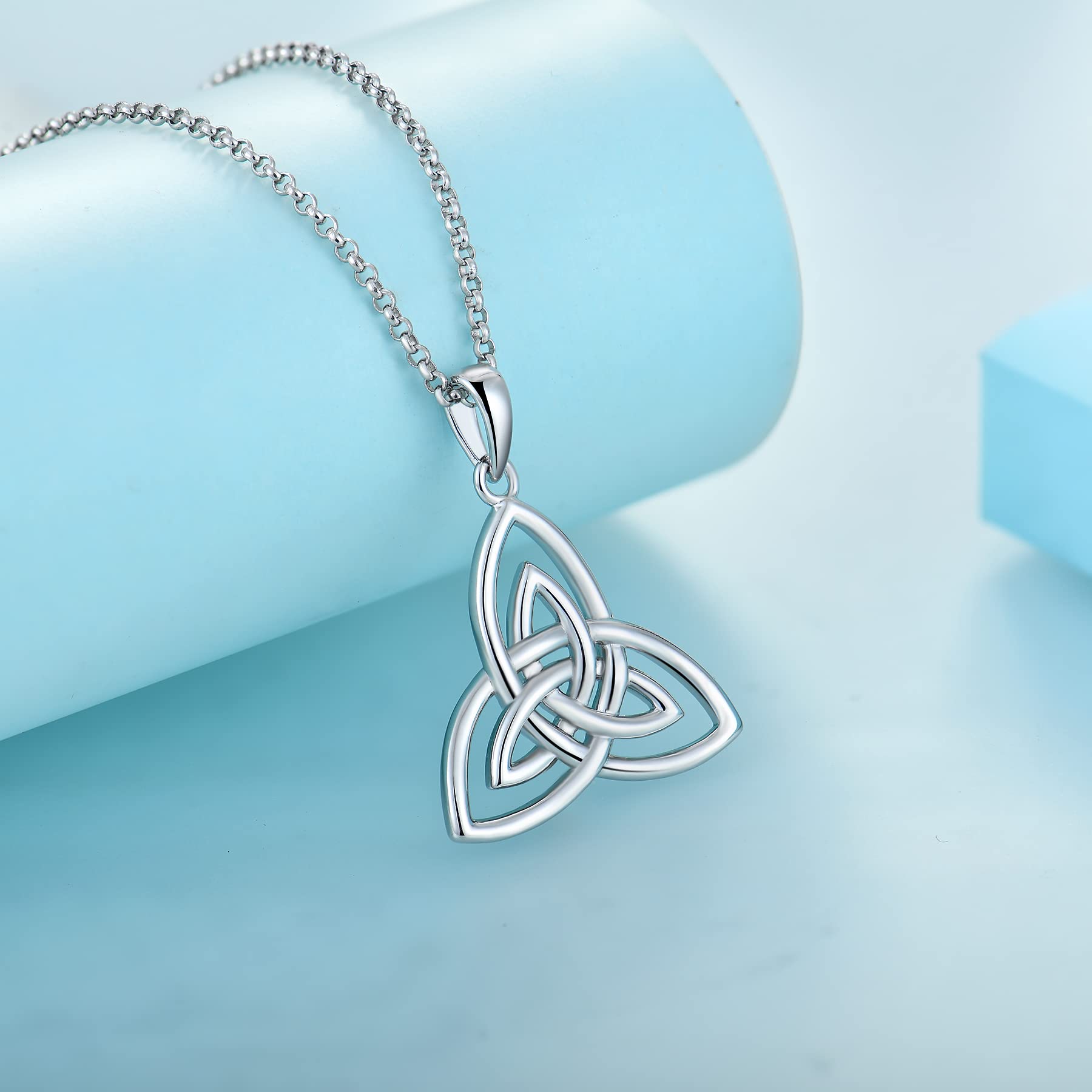 JO WISDOM Damen Kette Irischer Triquetra Keltischer Knoten Silber 925 Halskette Anhänger mit Weißgold plattiert,Schmuck für Frauen