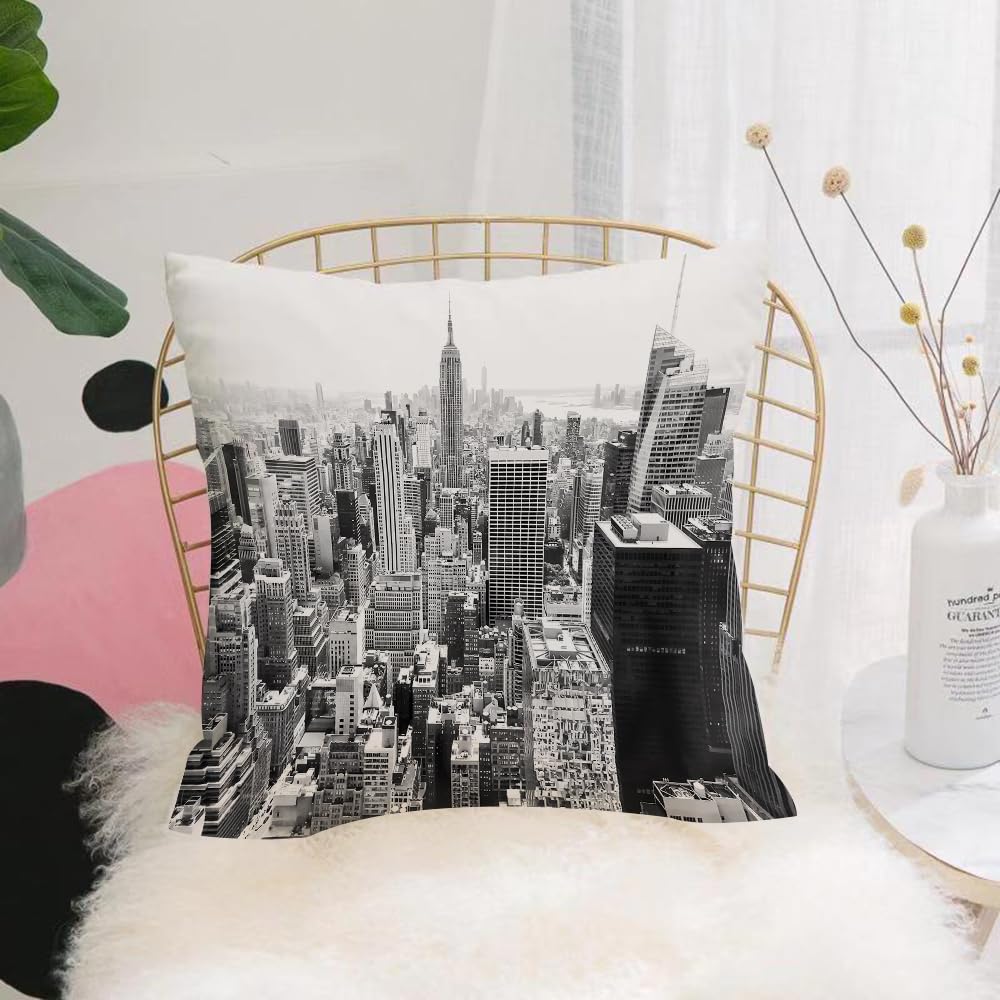 HYOSXW Cushion Cover,Throw Pillow Case Home Decorative for Living Room Bedroom Sofa Chair 16X16 Inch,Manhattan Skyline Black and white New York City,Pillowcase 40X40cm