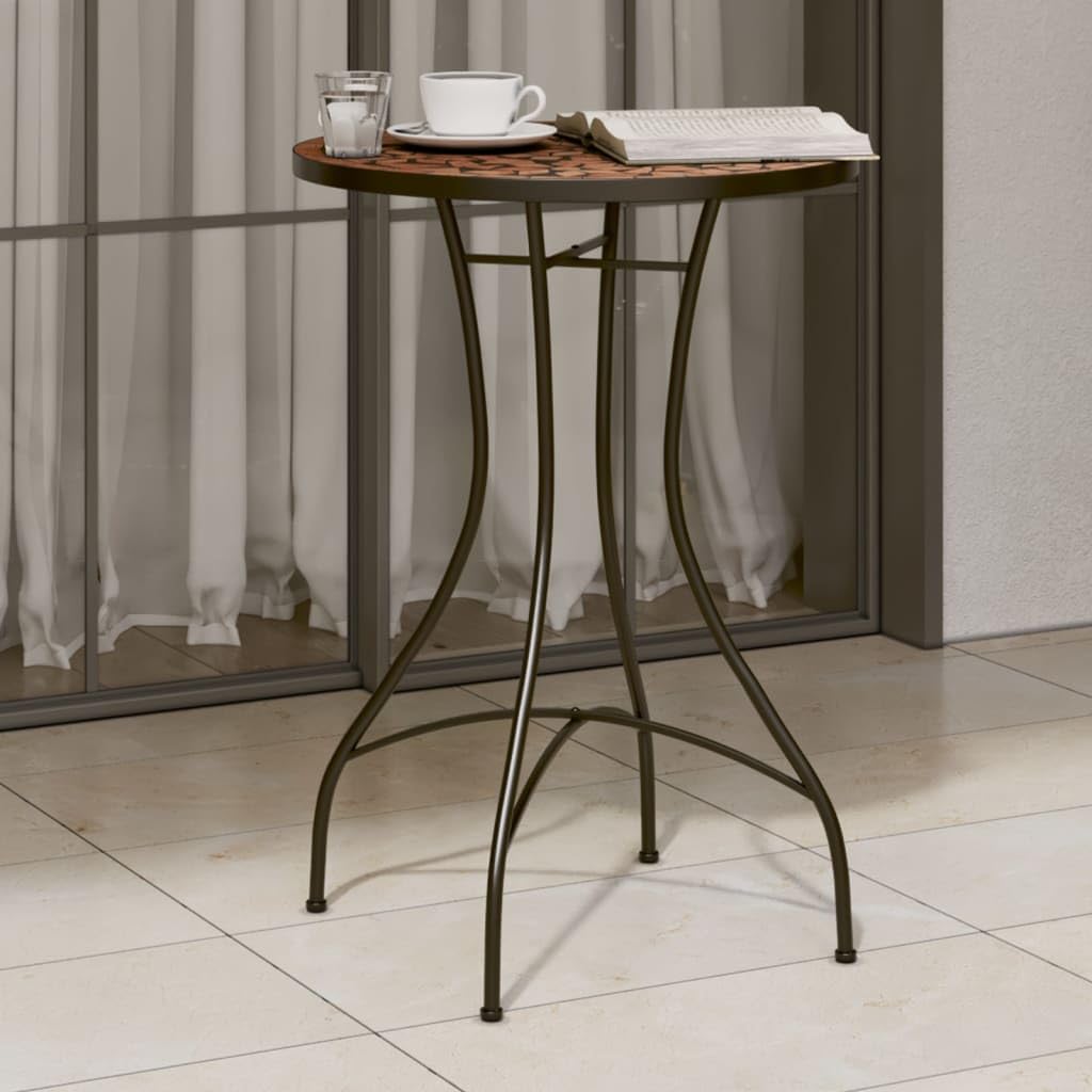 SXZenSpace Terracotta Mosaic Bistro Table, 50 x 70 cm Ceramic Garden Coffee Table with Powder-Coated Iron Frame, Robust Outdoor/Indoor Side for Patio, Balcony, Deck