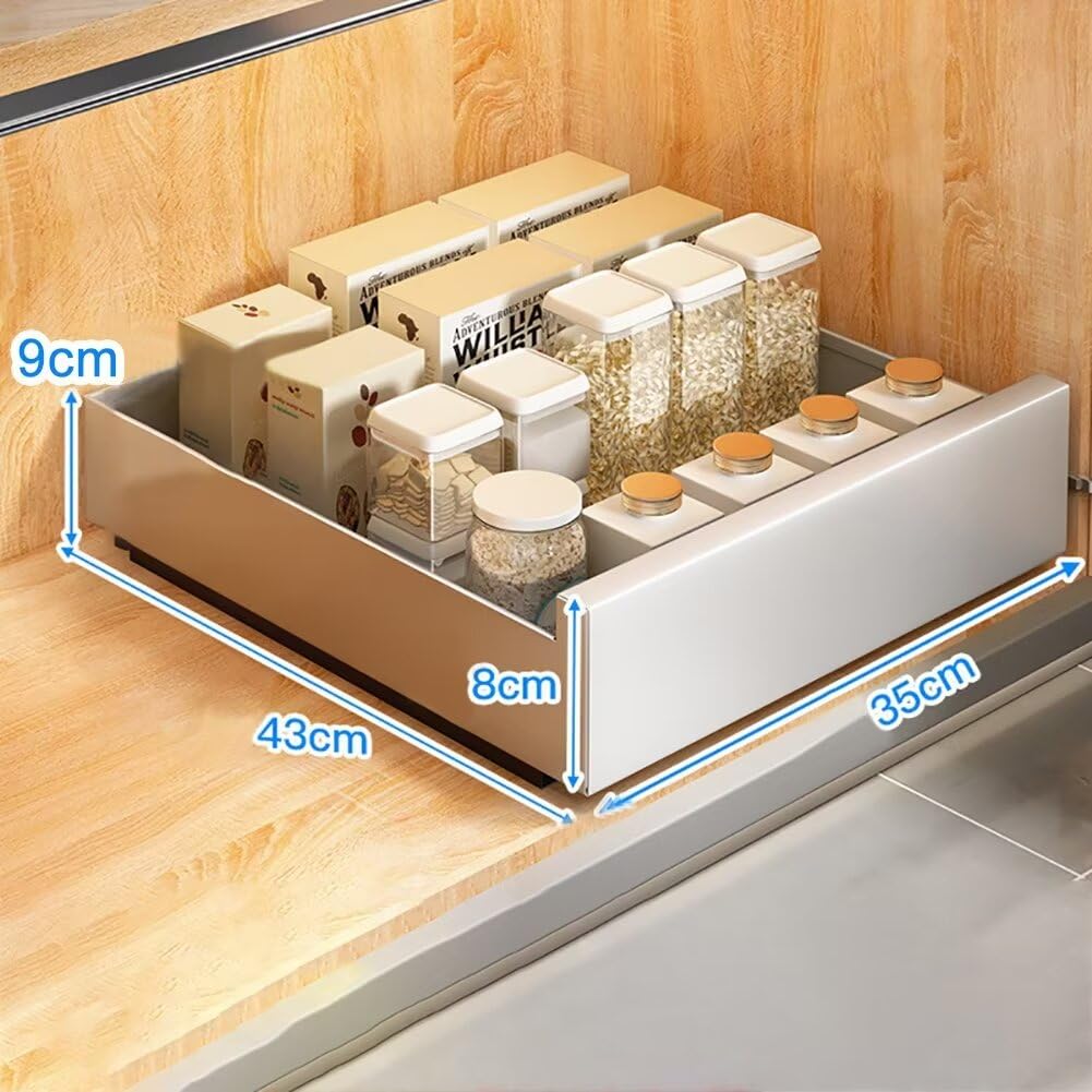 Regulowany organizer do szuflad kuchennych z wysuwanymi szynami do przechowywania szafek, teleskopowy organizer na półkę dla łatwej instalacji, 35 cm