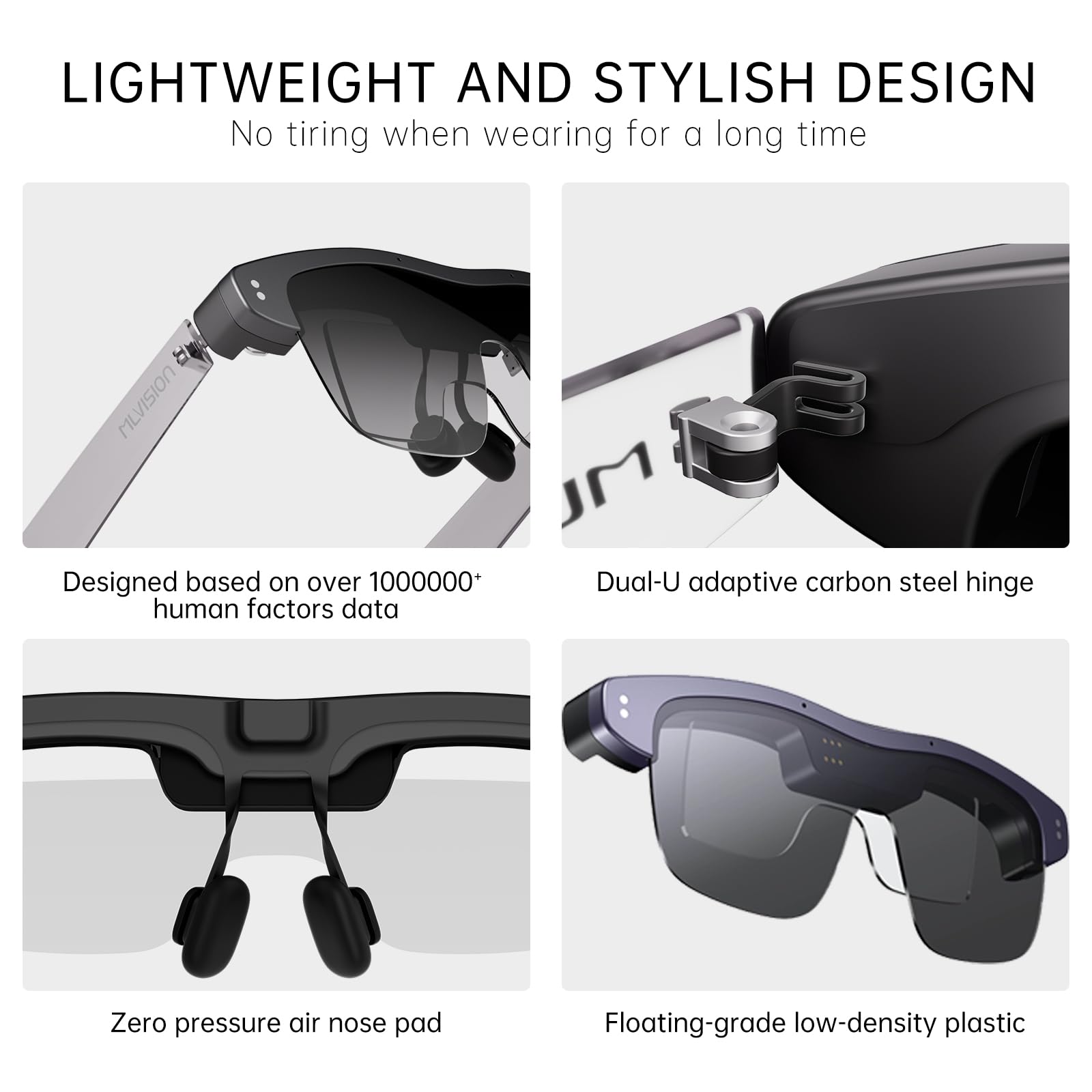 MLVISION Occhiali AR intelligenti ultra leggeri Il primo display AR a clip Micro-LED al mondo, schermo privato coinvolgente, produttività AI, traduzione e navigazione in tempo reale