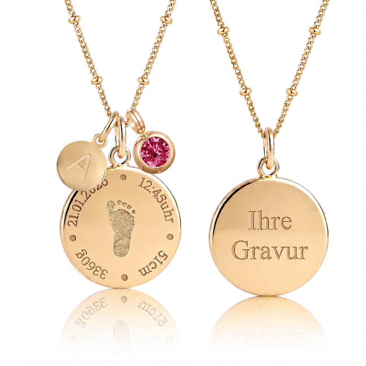 Collana Personalizzata con Impronta Piede Bebè e Dati di Nascita – Collana Incisa per Mamma, Regalo Nascita, Battesimo, Festa della Mamma
