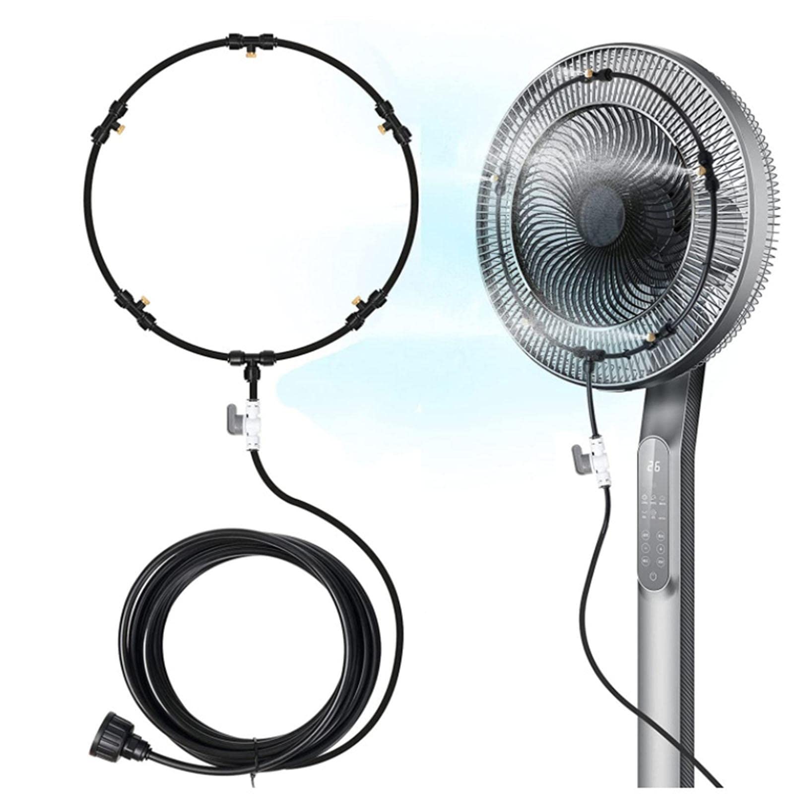 Fan Misting System Kühlungsset Sprühnebeldüsen Anschlussleitung Komplettset aus Robustem Material zur Effizienten Wasservernebelung für