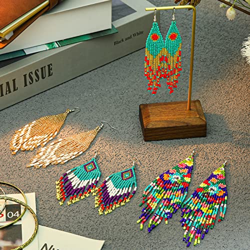 Tuanse 4 Pairs Long Beaded Tassel Earrings Colorful Handmade Seed Bead Statement Fringe Drop Dangle Earrings Boho Jewelry for Women Gifts in 4 Styles4