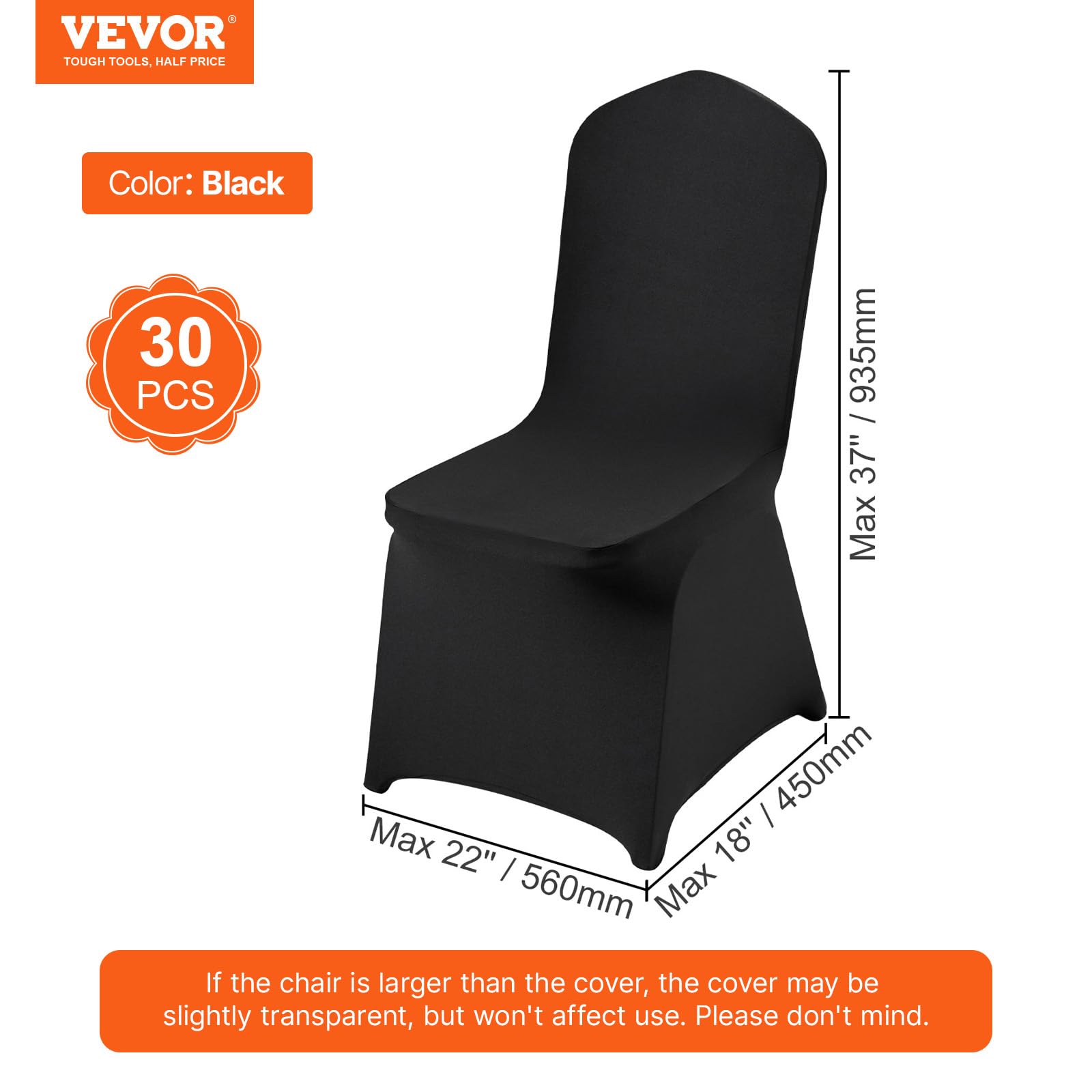 VEVOR Coprisedie Pieghevoli Spandex Elasticizzato, Coprisedie Universali, Fodere Protettive Lavabili Rimovibili, Matrimoni, Vacanze, Banchetti, Feste, Celebrazioni, Sala da Pranzo (30 Pezzi Nero)