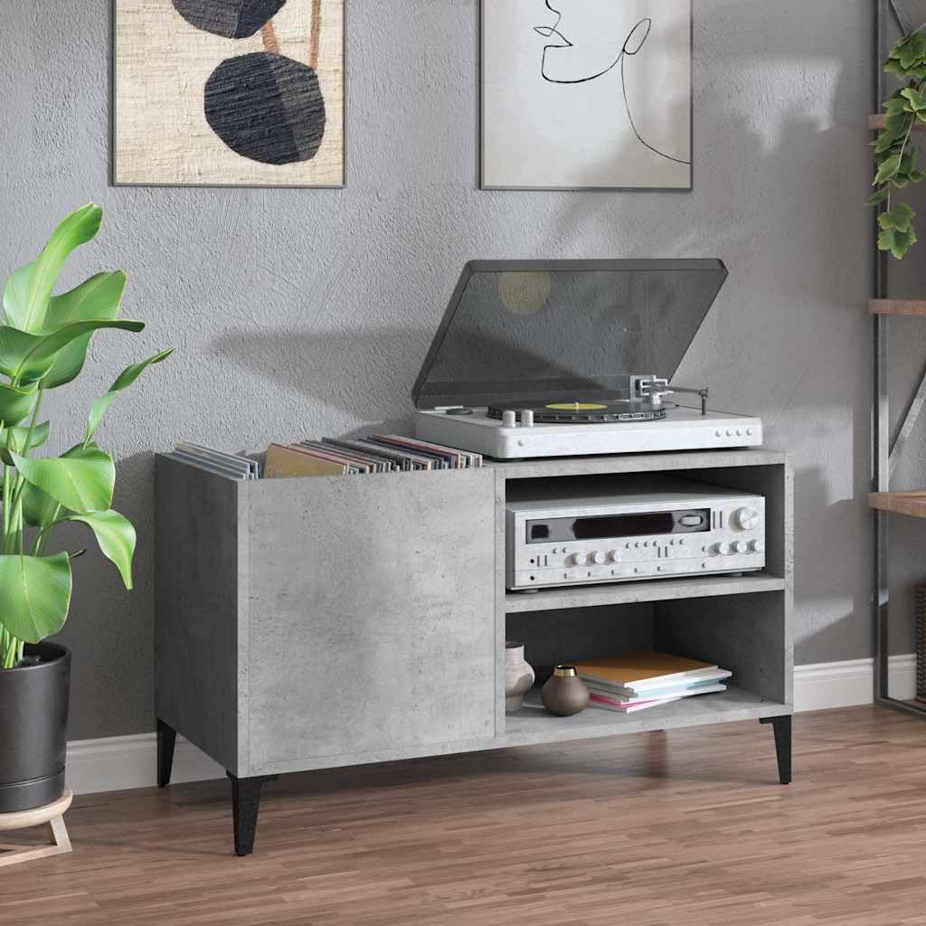 Armadietto per dischi LP grigio cemento, 84,5 x 38 x 48 cm | Robusto scaffale in vinile grigio cemento per il soggiorno, ideale come tavolo per giradischi e per riporre LP