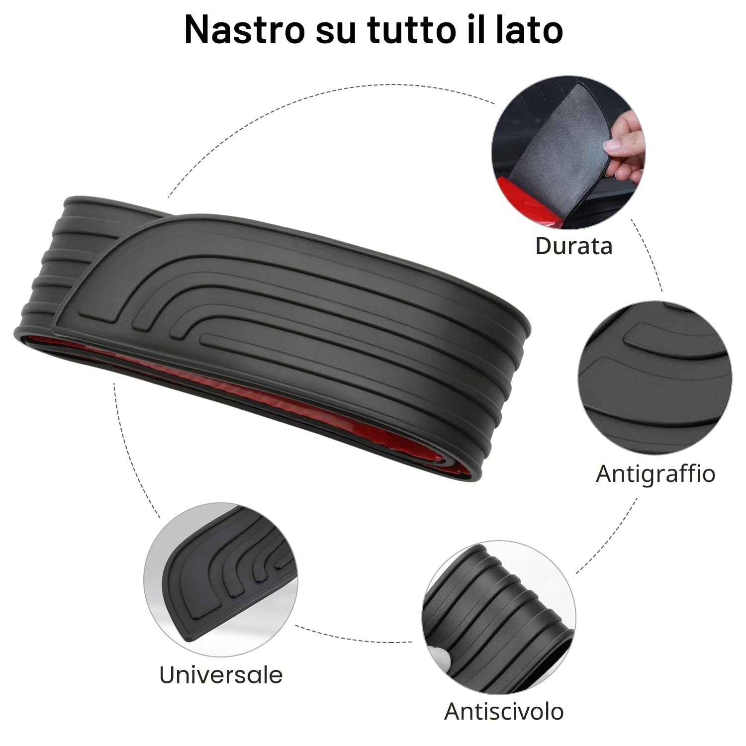 Protezione in Gomma per Paraurti Auto, Protezione Bagagliaio Auto Gomma con 10 Ammortizzatori per Porte Auto, Paracolpi Paraurti Posteriore per Auto Camion (90x7cm)