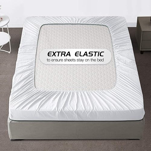 Miniatura 4 de Saferay Green Sábana bajera ajustable de 800 hilos, 100 % algodón orgánico de alta calidad, sin arrugas, con bolsillos extra profundos para