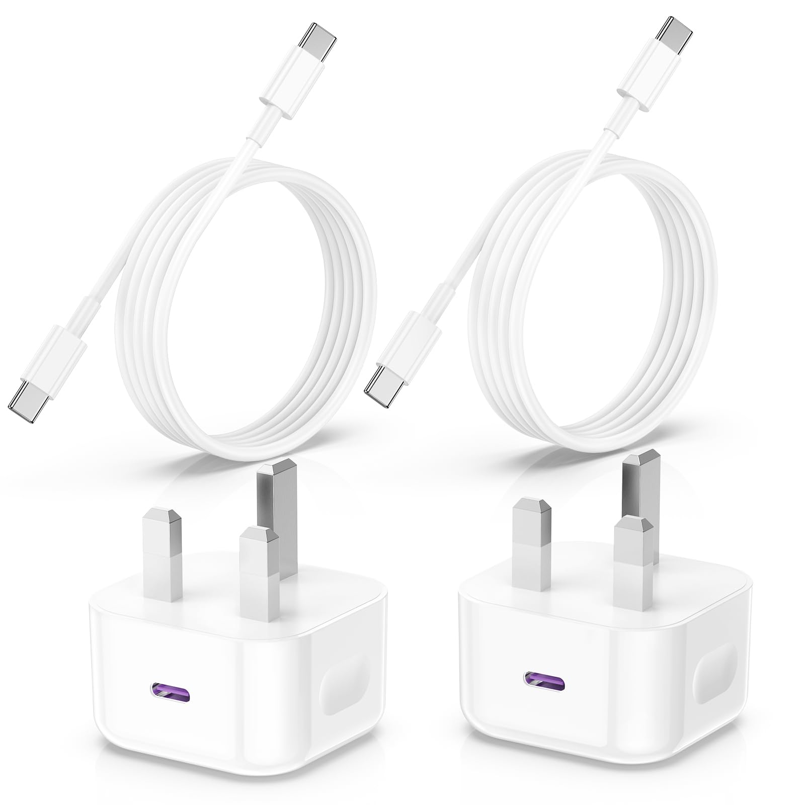 2Pack iPhone 17 16 15 Charger Plug and Cable, 20W USB C Fast Charging Wall Charger Plug with 2M Type C to USB C Cable Lead for Apple iPhone 17 Air/17 Pro Max/16 Pro/16 Pro Max/15 Plus/15 Pro/iPad Pro