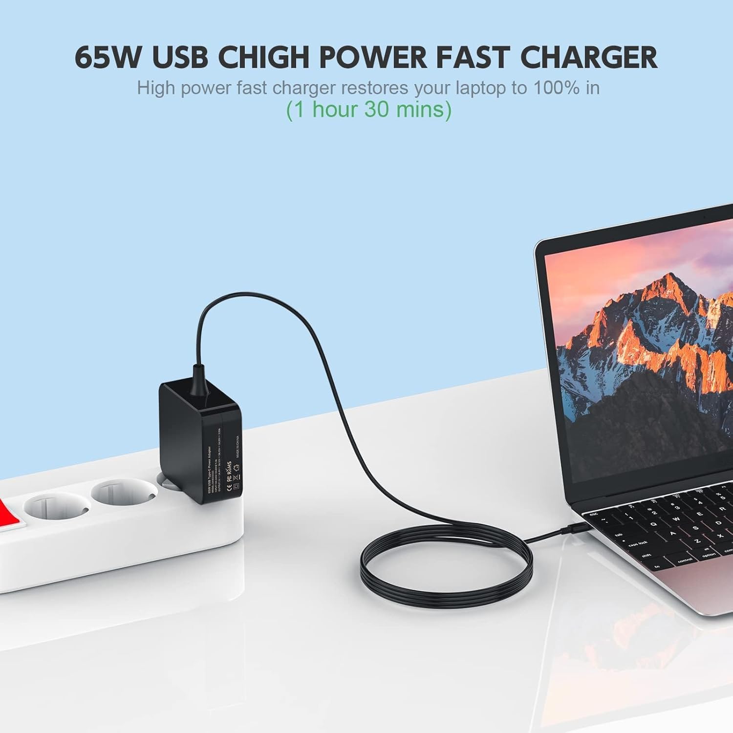 Caricatore Alimentatore USB C Tipo C 65W per Macbook Pro/Air, Lenovo Thinkpad, HP, Asus, Acer, Dell Xps, Huawei Matebook, Xiaomi Air, Samsung Chromebook Pro PC Portatile Notebook Cavo Alimentazione