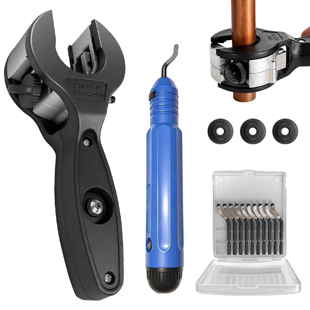Cortatubos De Carraca, Cortador De Tubos De Acero Inoxidable,8-29 mm,Corta Tubos De Trinquete Con 3 Ruedas Y Herramientas De Desbarbado,Para Tubo De Cobre, Acero Inoxidable, Aluminio