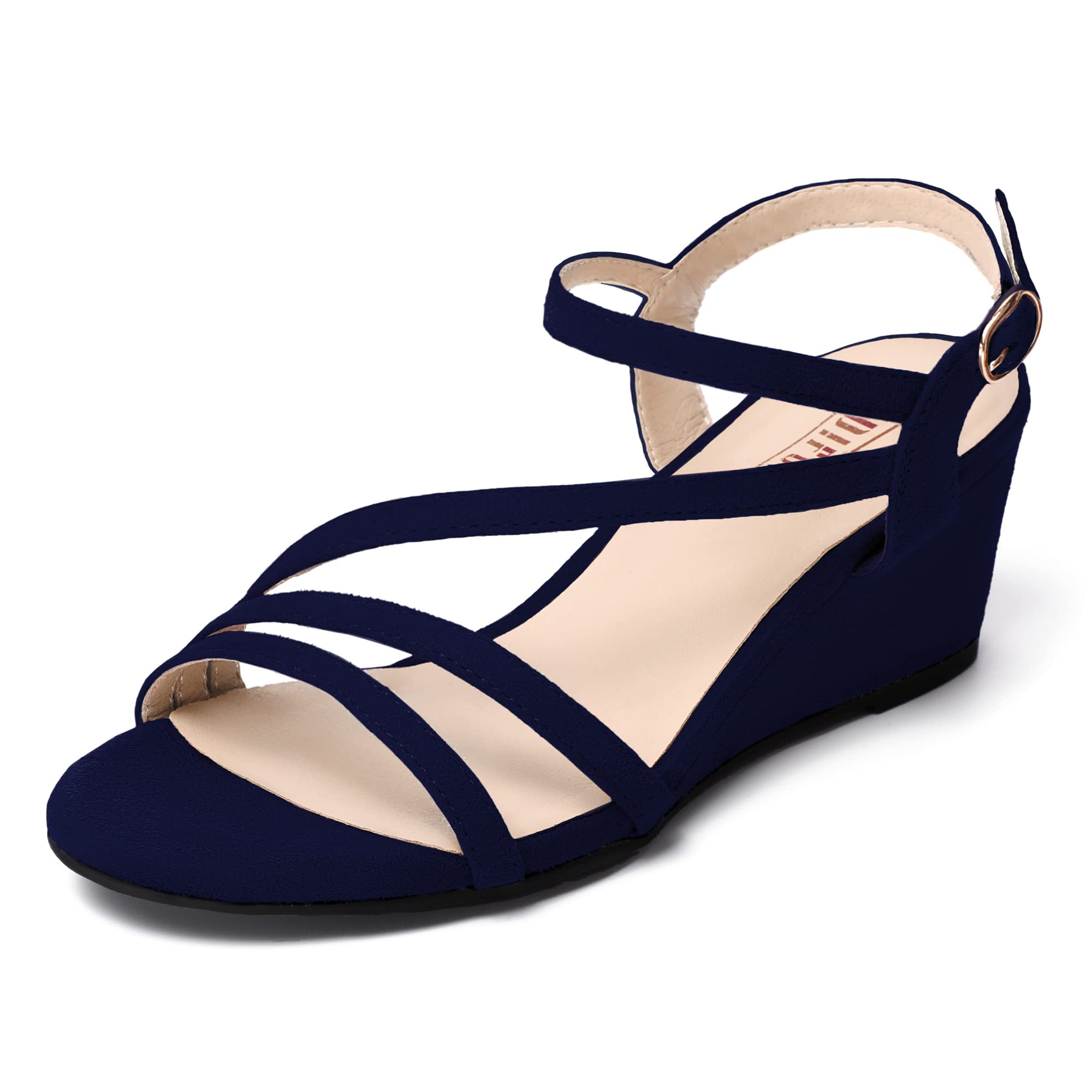 IDIFU Women's Wedge Heel Sandal Dress Low Strappy 2 Inch Open Toe