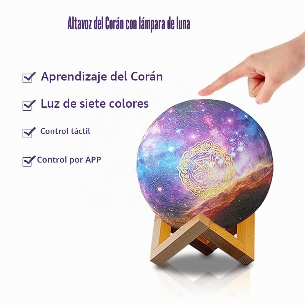 Quran Lámpara de Luna, Altavoz Bluetooth Smart Touch, Luz nocturna 3D, luz de luna 3D, lámpara de noche LED, 7 colores, cambio de color, lámpara de mesita de noche (B)