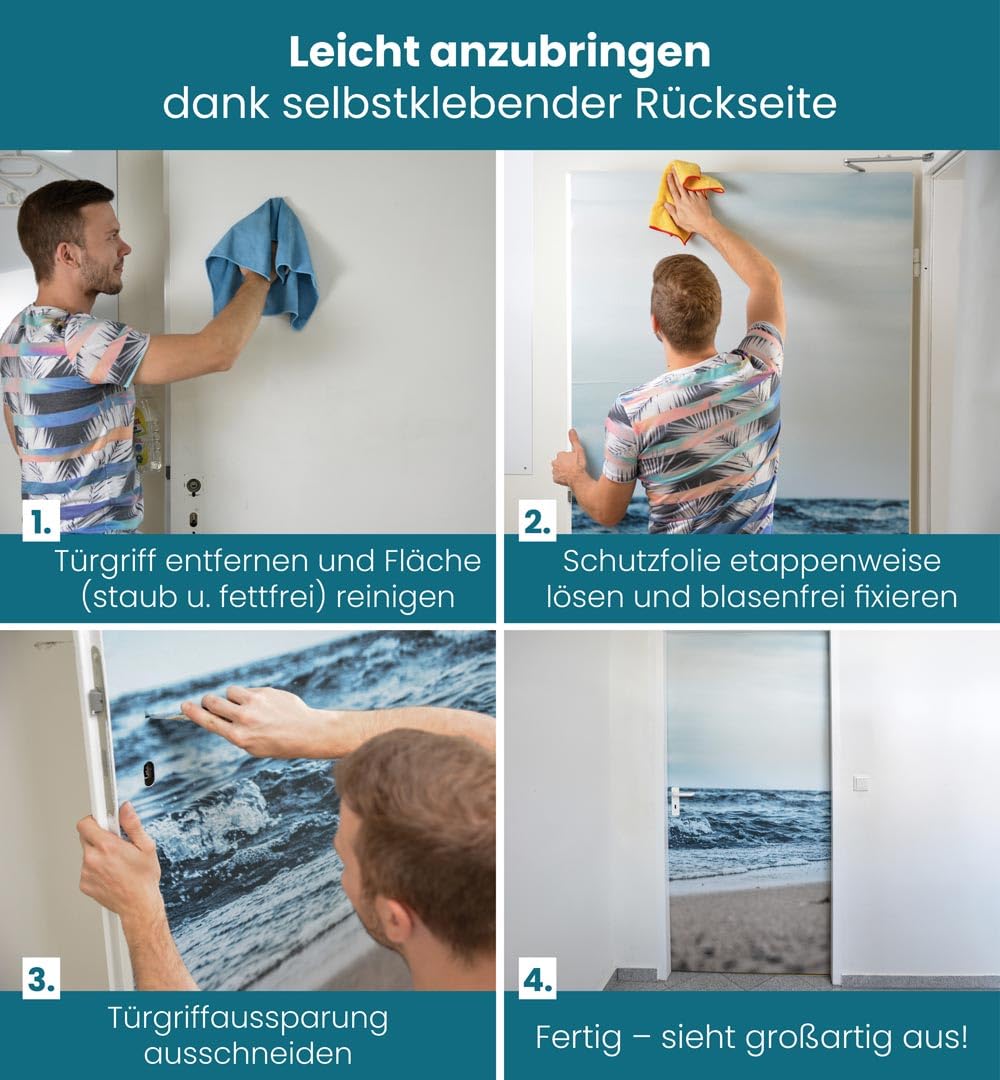 MyMaxxi Türtapete selbstklebend - Einteilige Türfolie 90x200 cm - Motiv: Strand Berge Türklebefolie zum verschönern & bekleben der Tür - Türaufkleber aus Klebefolie