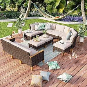 MFSTUDIO Polyrattan Lounge Set, Aktualisierte Rippen, 20% Dicker als Andere, Cushion PRO Fabric Wasserdicht, Leicht zu Reinigen. Gartenmöbel Wetterfest, Sitzgruppe für Garten.