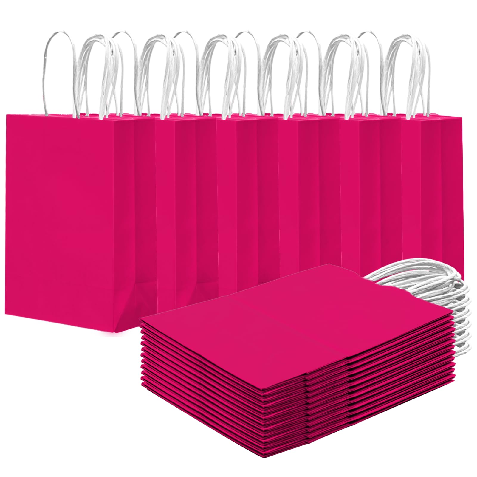 Gcardist 24PCS Small Gift Bag with Handles Bulk 8.3"x6"x3" Gift Bags Rose Pink Bags Multiple Uses (15x8x21cm,Small Size)