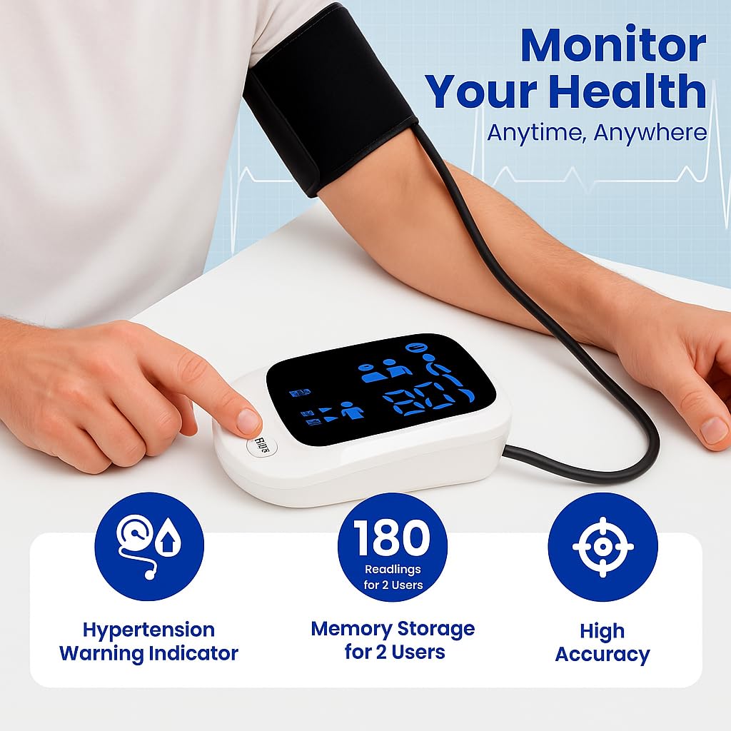 AccuTrust Digital Blood Pressure Monitor Machine for Arm | Automatic BP Apparatus with Large LED Display, 99 Memory Readings for 2 Users, Dual Power (USB + Battery), High Accuracy & Hypertension Indicator 2