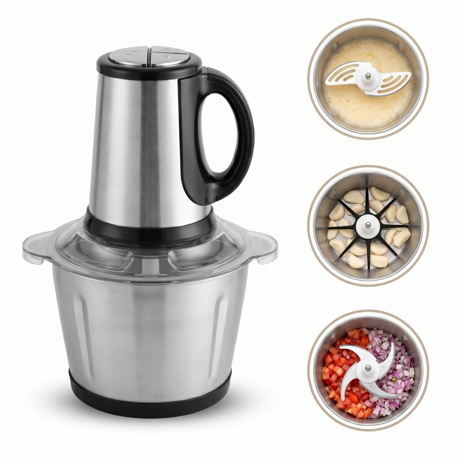 Electric Vegetable Chopper for Kitchen Use, Mini Electric Chopper, Mixer & Blender with 2L Stainless Steel Bowl, Heavy Duty Meat Grinder Cutter with 3 Speed Settings-image-8