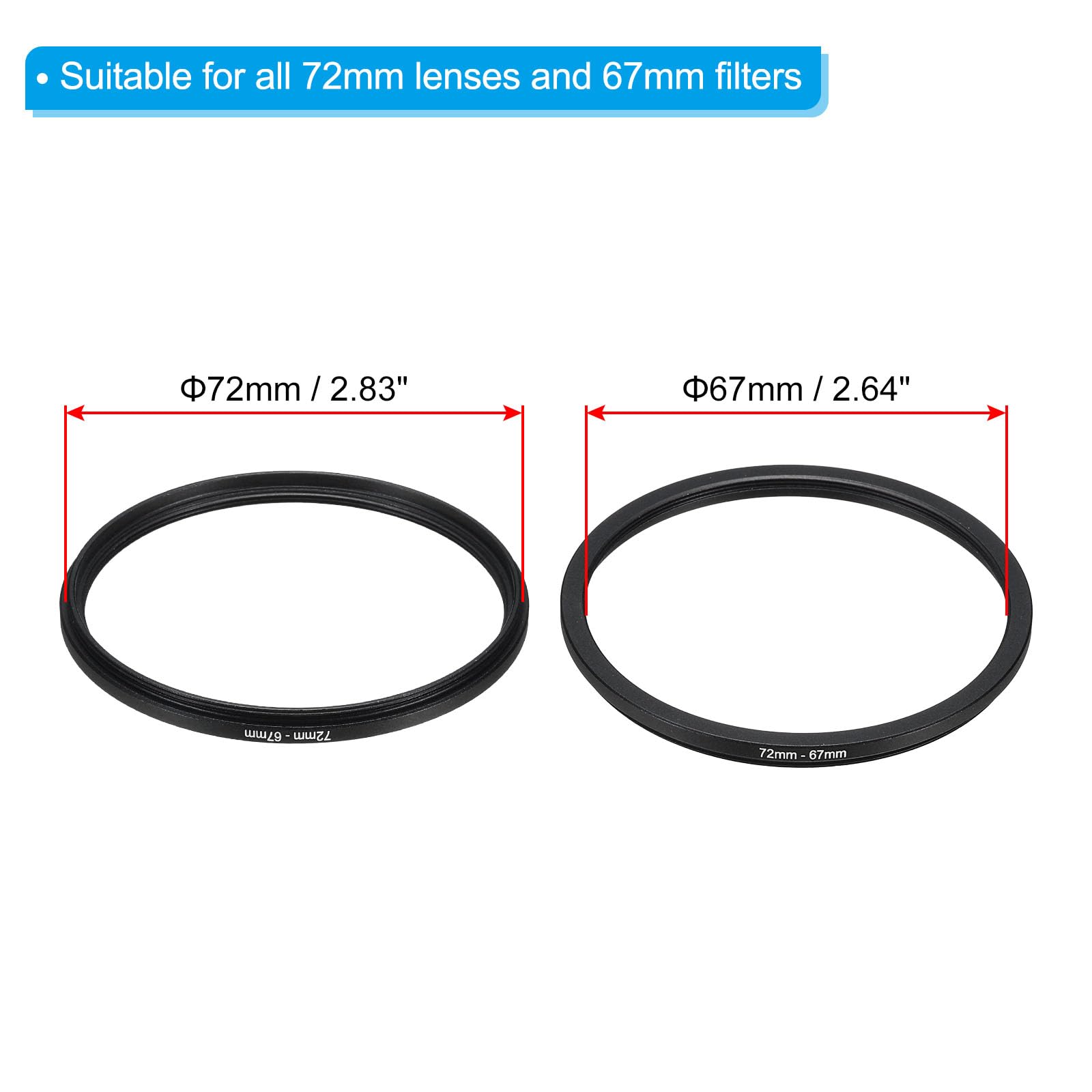 2 Anillos Reductores De 58 Mm A 52 Mm Para Filtros De Cámara - Adaptador De Aluminio Con Paño De Limpieza
