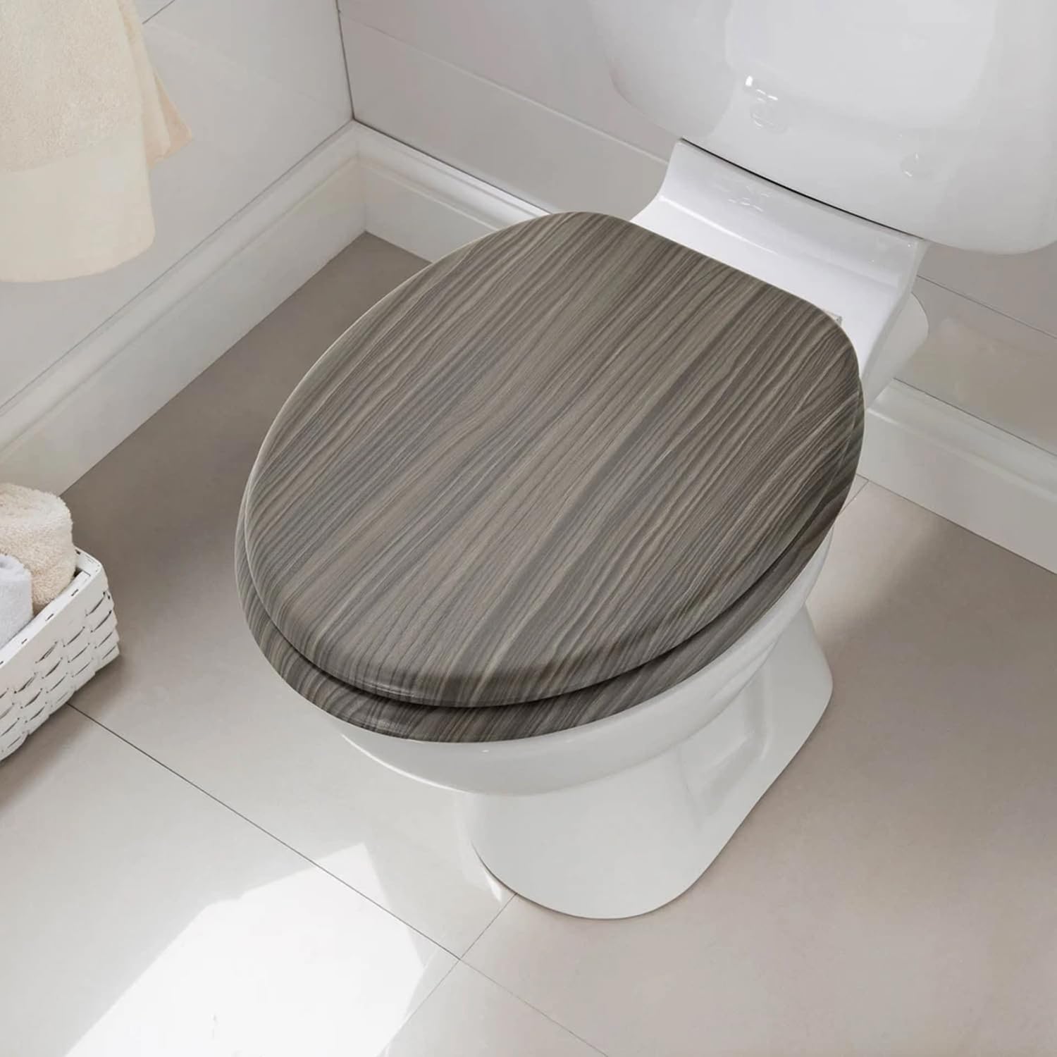 Y Homeware Multiple Yorkshire Homeware 18" Wooden Toilet Seats | Mdf Wood Oval Toilet Seats With Bottom Fixings | Toilet Seat With Quick Close With Adjustable Hinges (Grey Finish Toilet Seat)