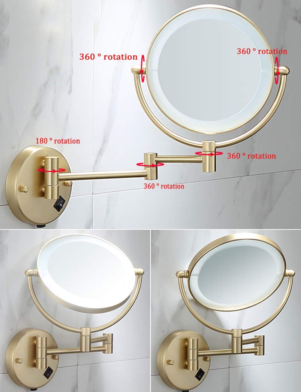 Ingrandimento 10x / 1x Trucco da parete Bifacciale 8,5 pollici Girevole a 360º Estensibile for Bath Spa e Hotel(A,7X)