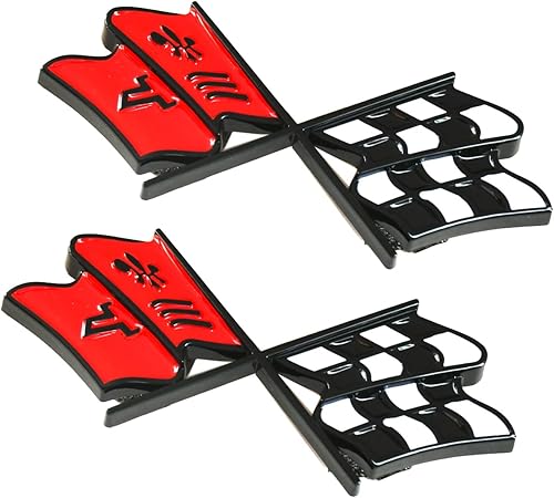 2 emblemas de puerta de gas, banderas cruzadas cruzadas, calcomanías de repuesto para Corvette C3 1968-1972 (rojo)