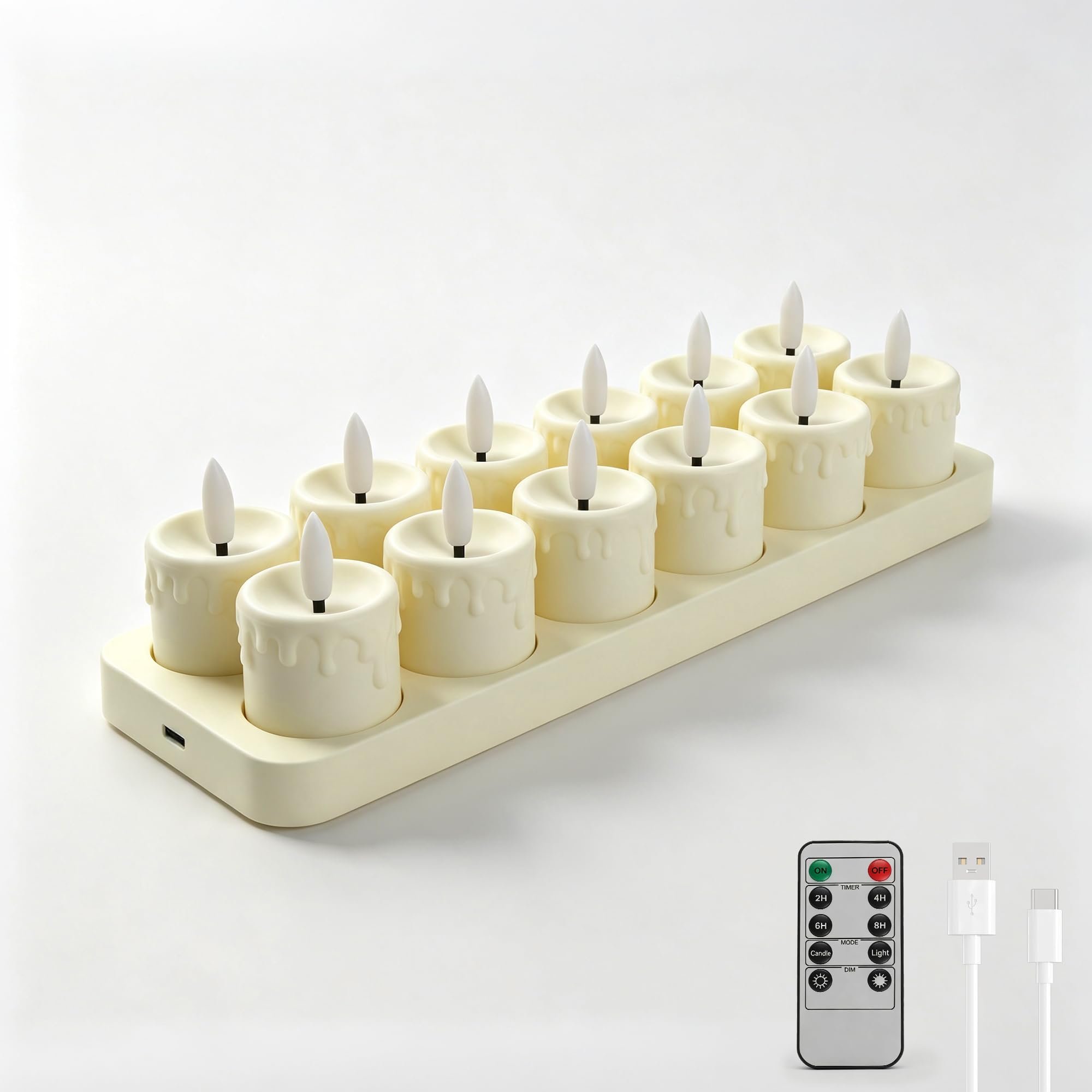Ketom Set di 12 Candele LED Fiamma Oscillante, Candela LED Ricaricabile USB | Candele LED con Telecomando, Lumini Candele Elettriche, Dimmerabile, Timer, Realistiche Candele Halloween, Natale, casa