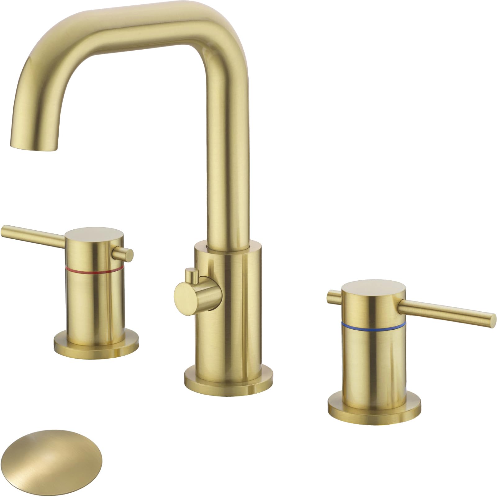 Bathroom Faucet 3 Hole in Brushed Gold - Solid Brass 8 inch Widespread Bathroom Sink Faucet Long Reach