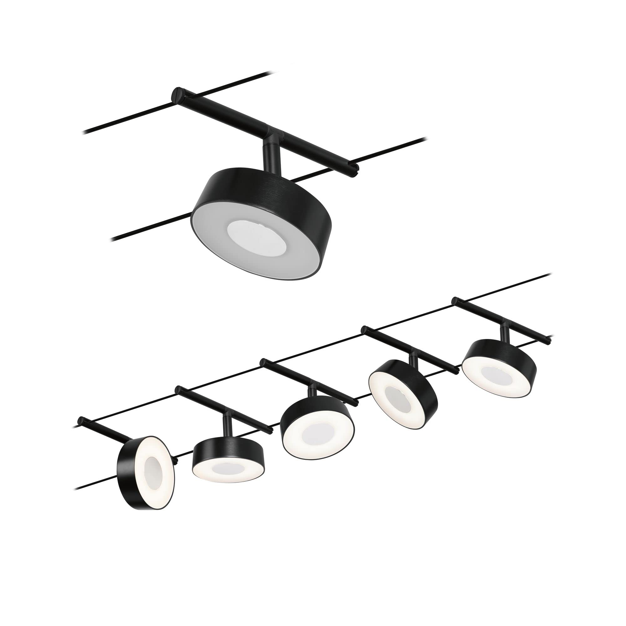 Paulmann 94479 Système de câbles LED Circle Kit de base 5 x 400 lm, 5 x 5 W blanc chaud inclus, noir mat, chrome, matière plastique, métal Système d'éclairage 3000 K