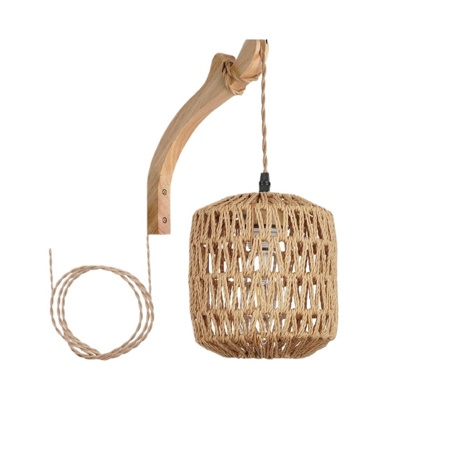 KOESRXNQW Bamboo Lantern Wall Lamp Natural Rattan Wicker E27 Chandeliers Hand-Woven Room Decor Lampshades Light Fixtures Flexible Adjustment