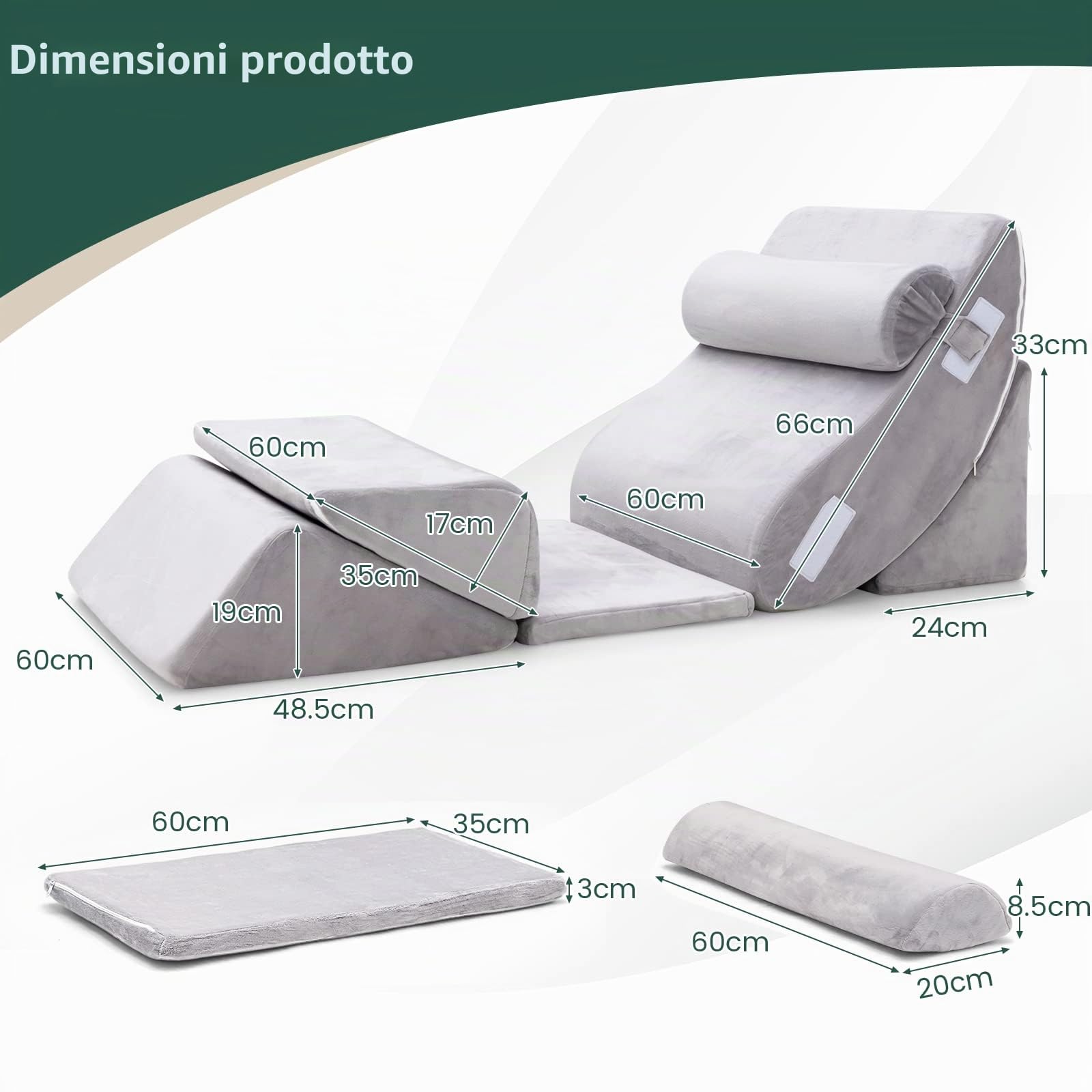 GIANTEX Set di 6 cuscini con zeppa in memory foam, cuscino da lettura con poggiatesta e cuscino gambe rialzate per dopo la chirurgia, gravidanza, sonno laterale