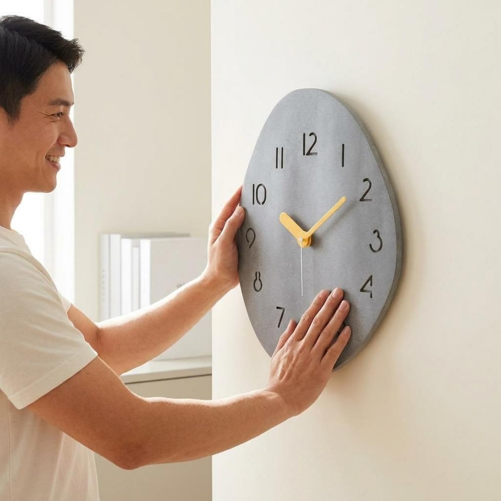 F Fityle Reloj de Pared Reloj Silencioso Reloj de Madera Reloj Decorativo con Movimiento Silencioso y Montaje con Gancho O, Gris Estrellado con Agujas Naranjas, 15 Pulgadas