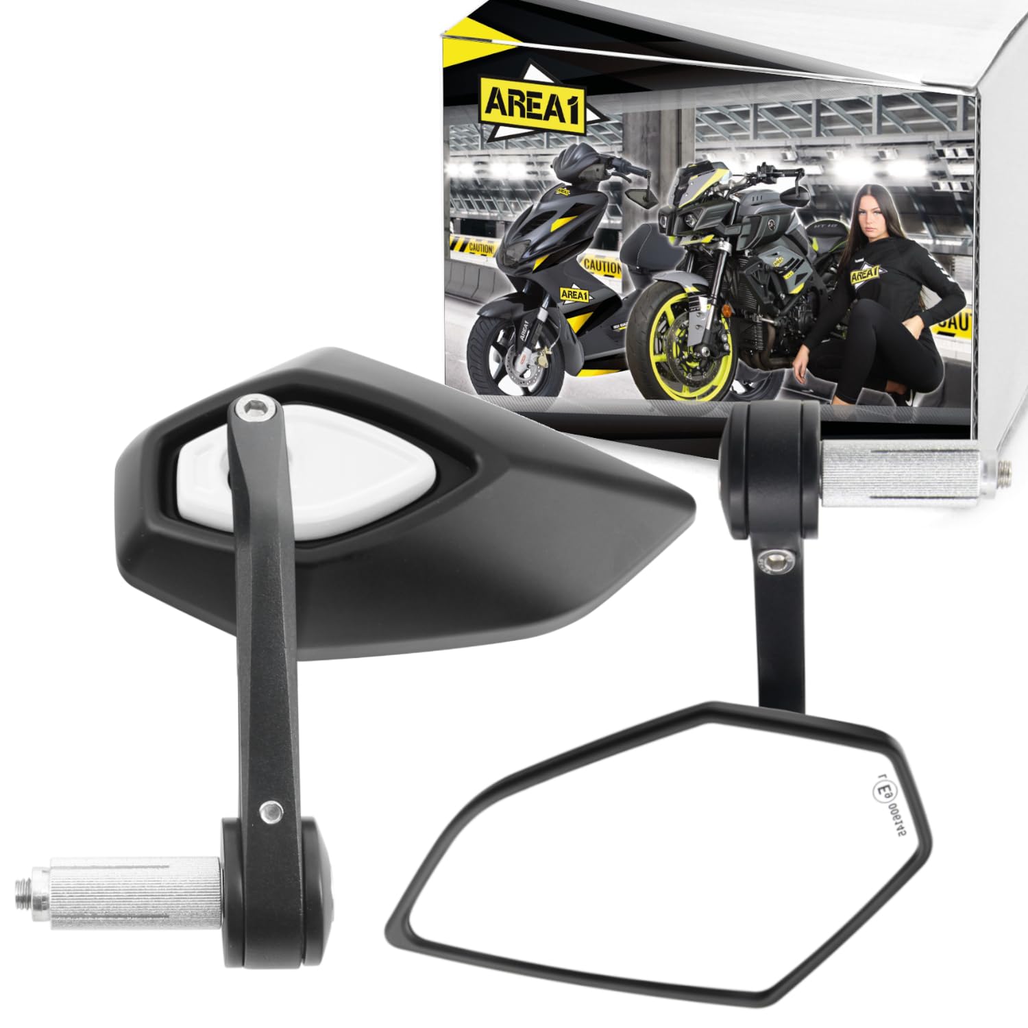 Area1 Motorroller Lenkerendenspiegel Spiegel Set kompatibel mit Supermoto Racing, Classic Moped, Cracker (V83)