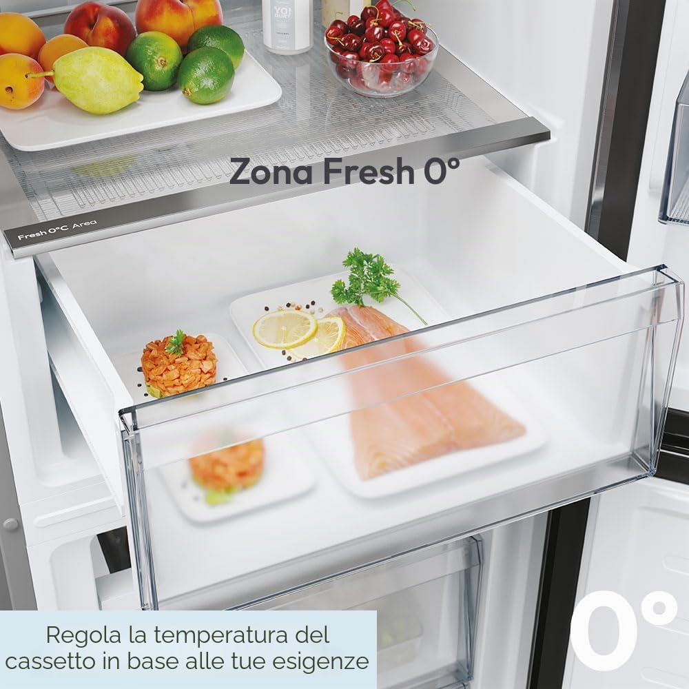 Candy City Fresco 300 CNCQ2T518EX, Frigorifero Combi, 280L, Larghezza 55 cm, Altezza 182 cm, Total No Frost Circle+, Cassetto per Verdure, Controllo Interno Digitale, Illuminazione LED, Porta