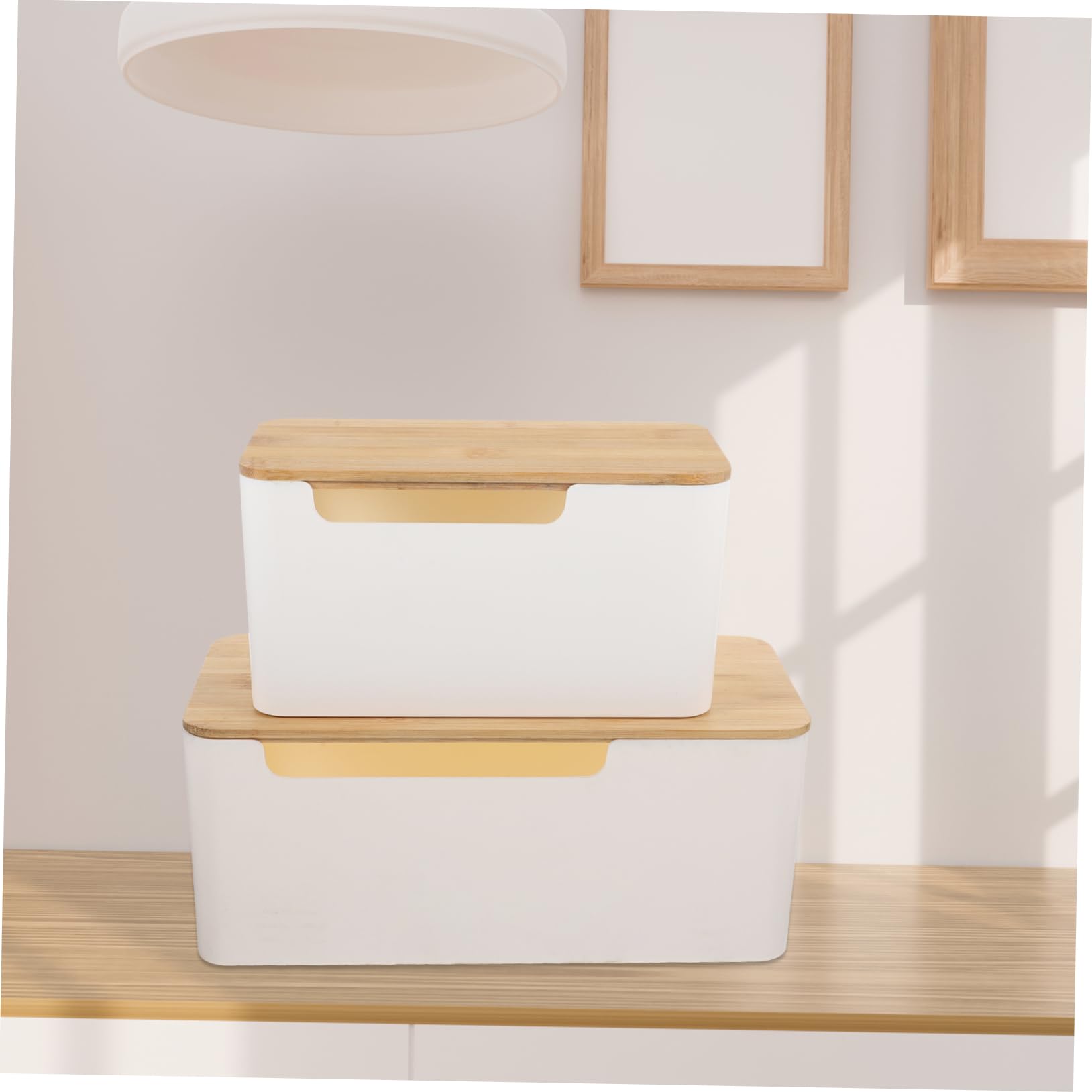 Kabelmanagementbox 2 Stück mit Bambusdeckel Weiß für Schreibtisch
