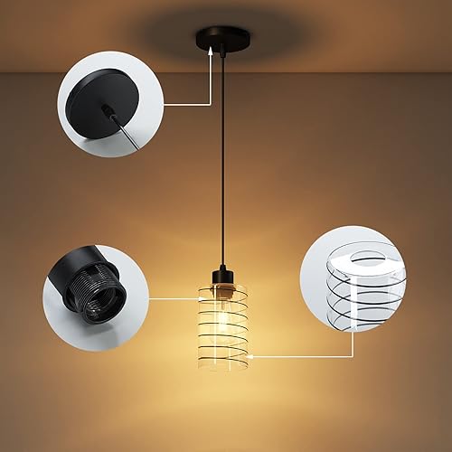 Miniatura 2 de Lámpara colgante de granja para isla de cocina, lámpara de techo industrial vintage con pantalla negra, mini luces colgantes de vidrio para baño,