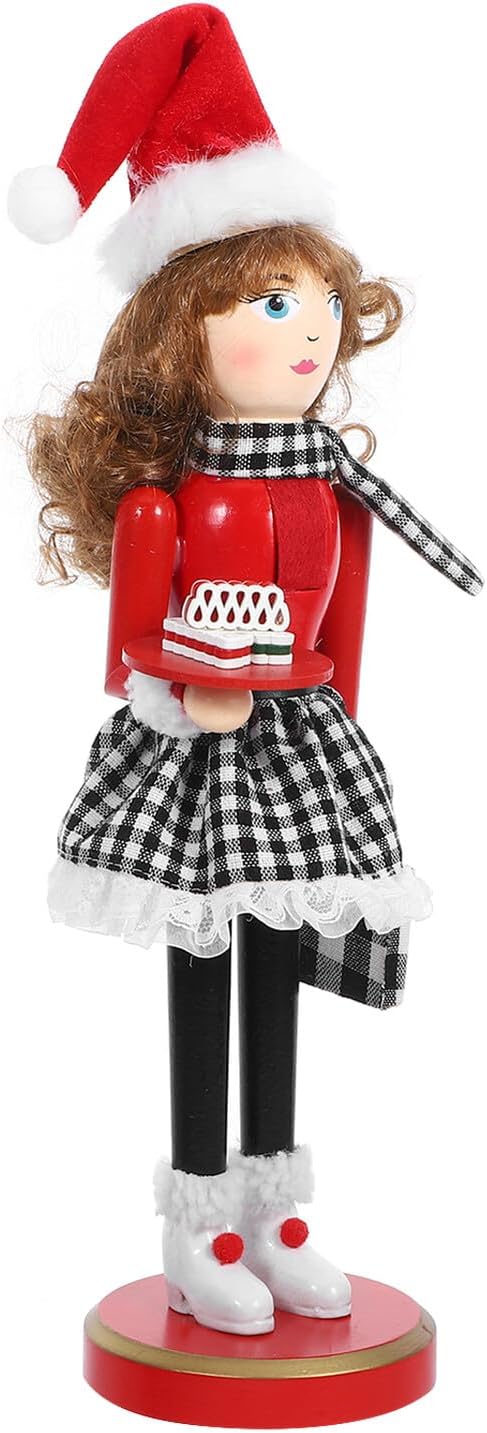 Christmas Wooden Nutcracker Figurine with Dessert 38cm Tall Christmas Nutcracker Decoration for Desktop Craft Ornament for Home and Table
