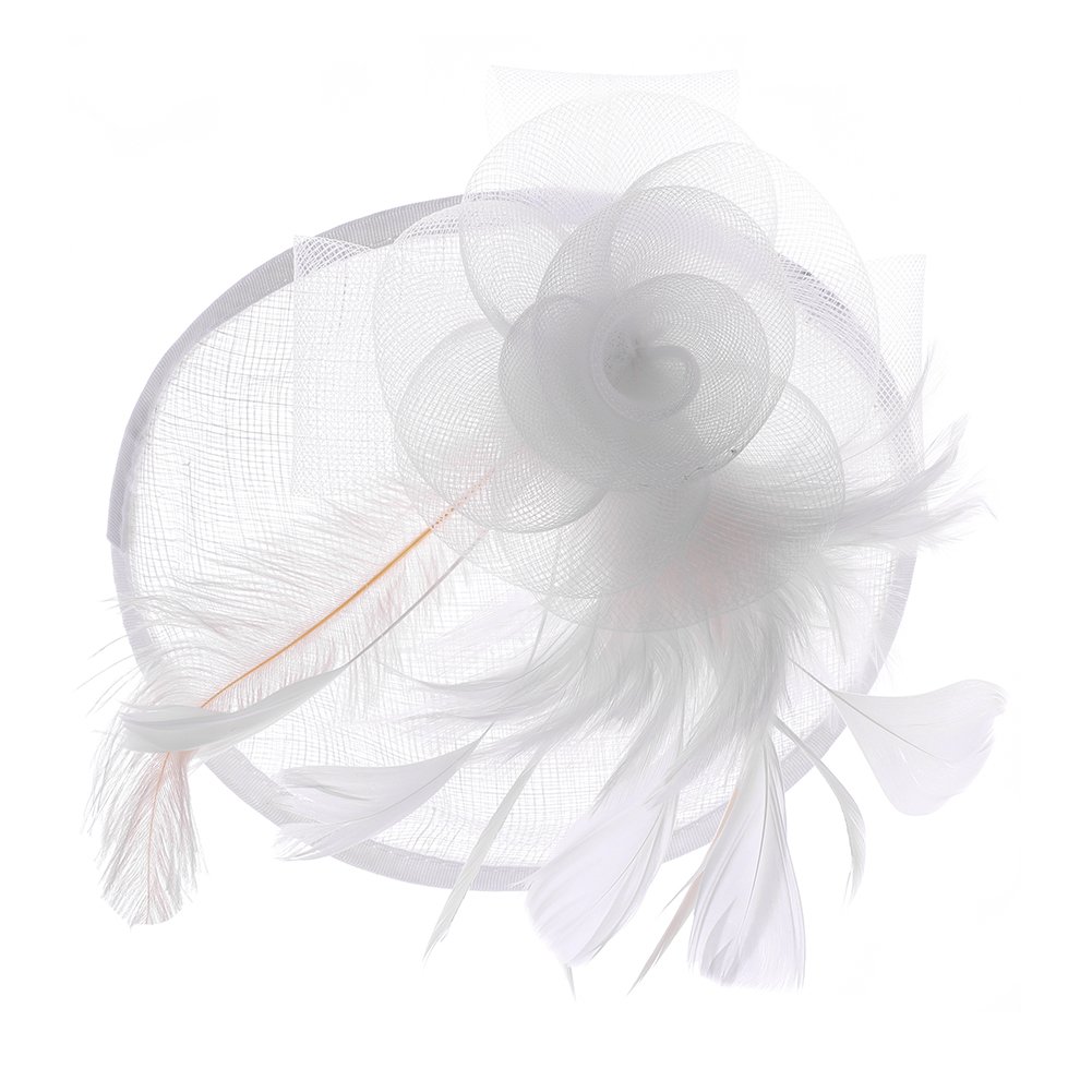 Fascinator Chapeau Rétro Dame Blanc – Petit Bibi Mariage Avec Nœud Papillon – Pince Cheveux Cocktail Soirée